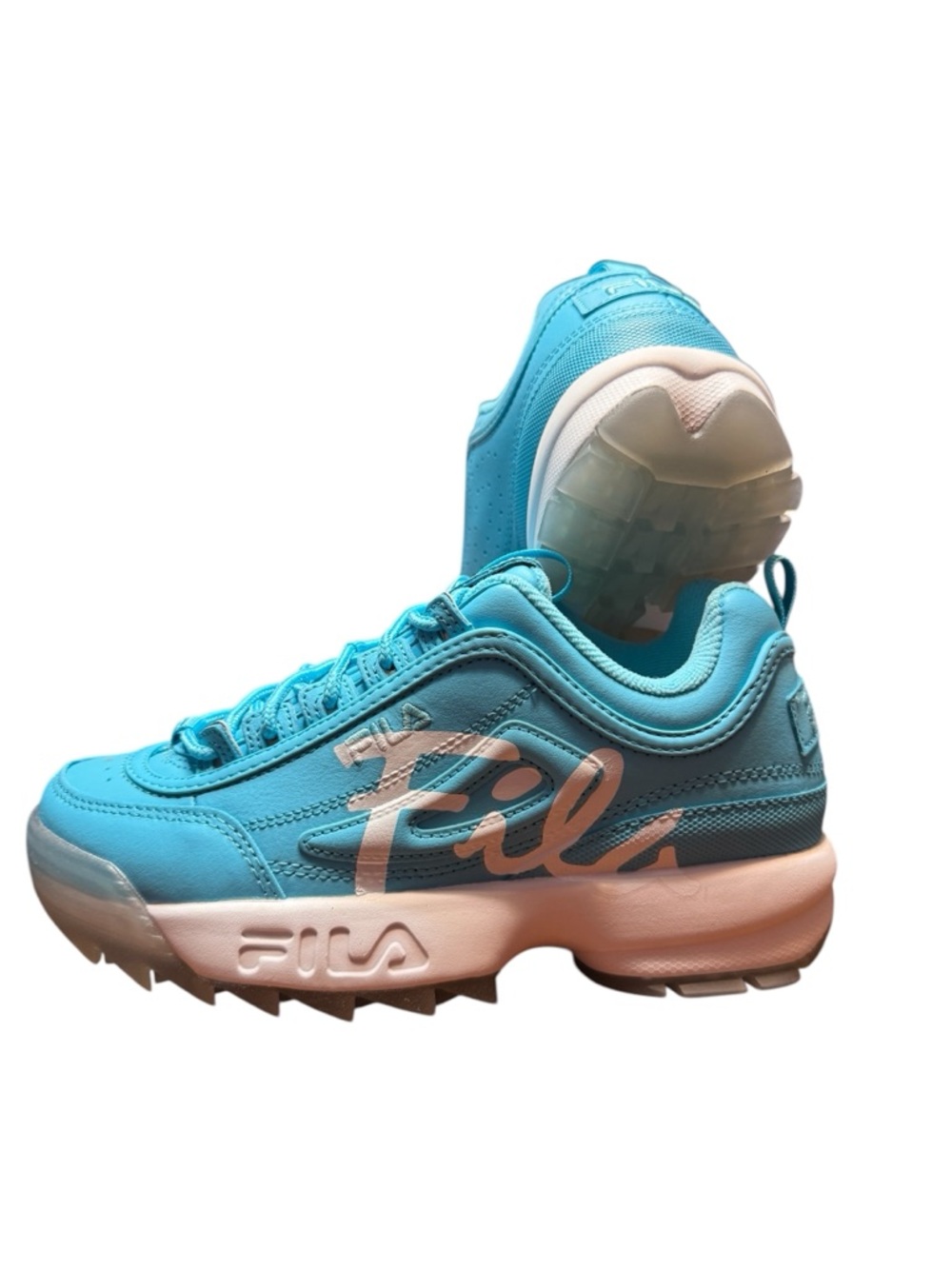 FILA Big Kids Chunky Sneakers in Aqua Blue and White